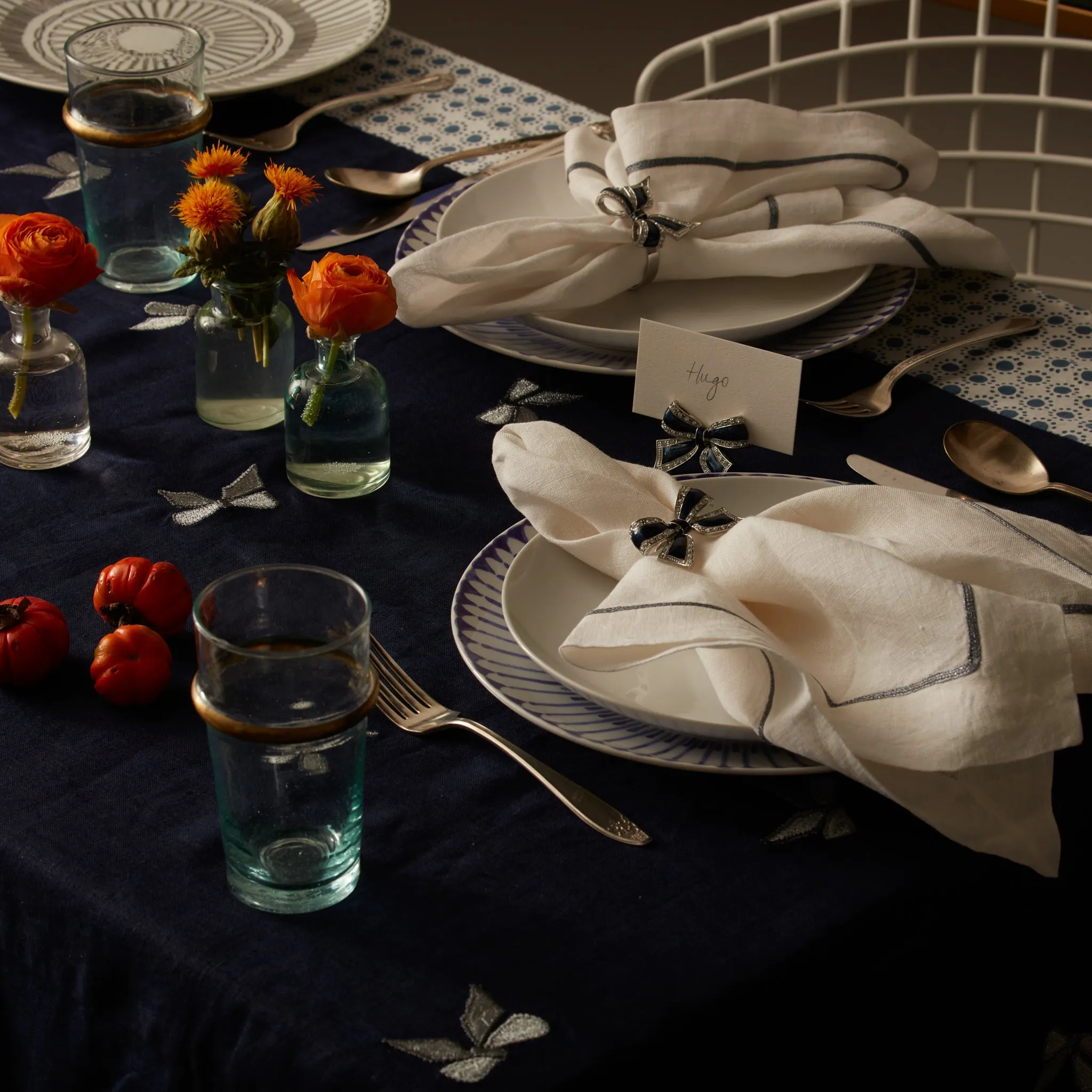 Enamel Bow Place Card Holders | Navy