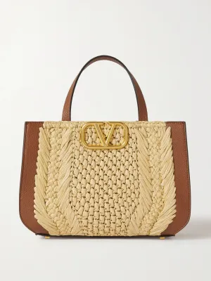 Faux raffia and textured-leather tote