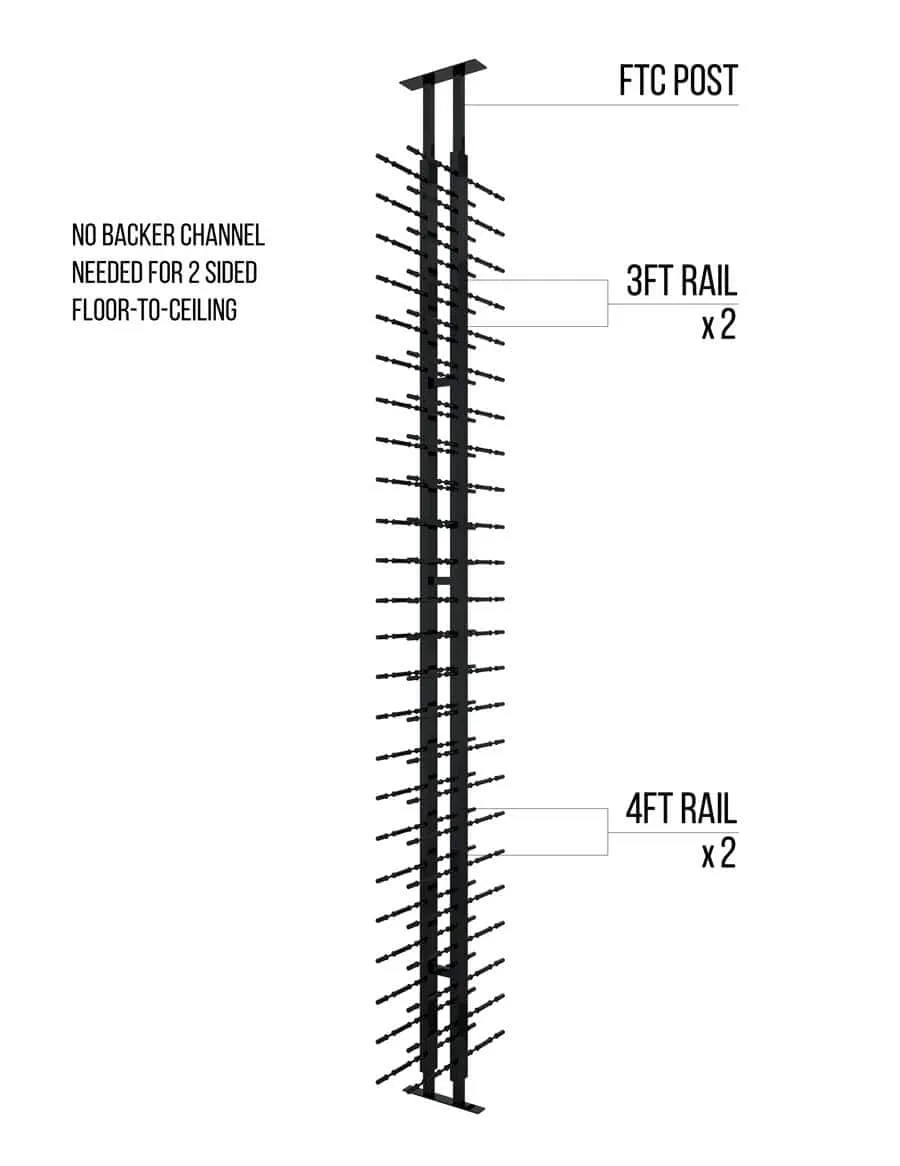 Floor to Ceiling Mounted Wine Rack Display — 2-sided (84 Bottles)