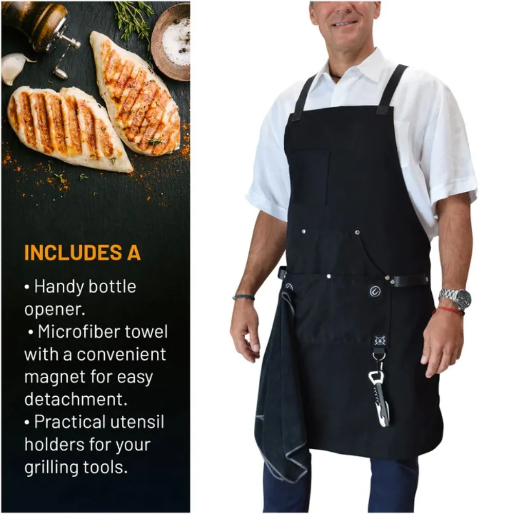 Grillnovations Black Apron with Magnet & Wine Opener