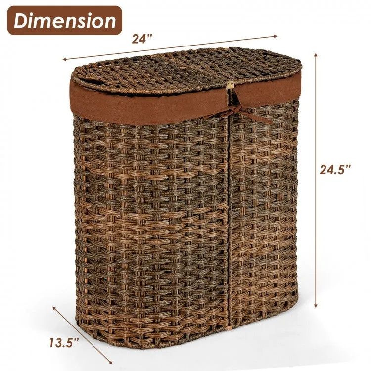 Handwoven Laundry Hamper Basket with 2 Removable Liner Bags