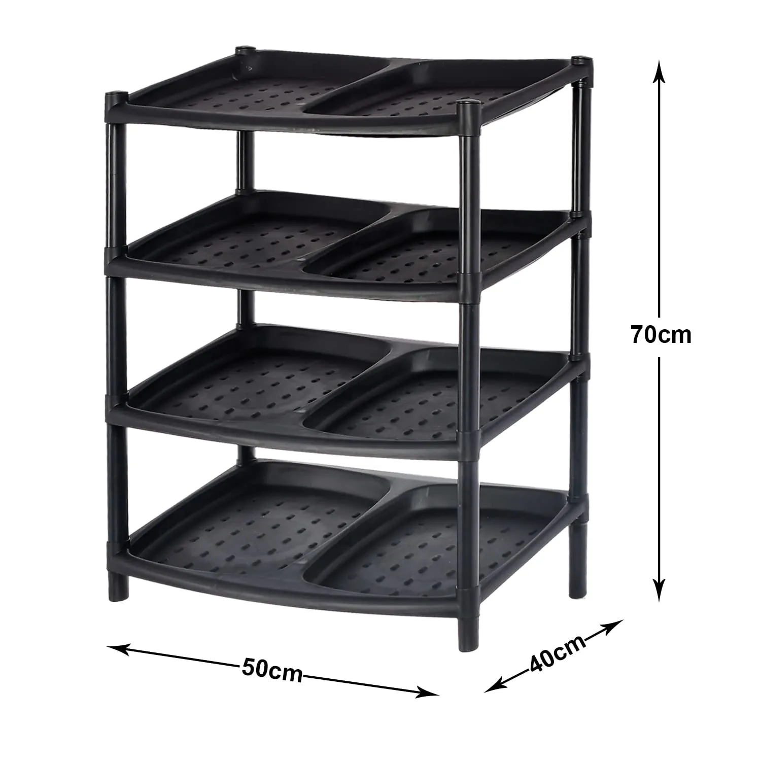 Heart Home 4-Tier Plastic Shoe Rack/Shelf/Organizer (Black)-46HH0517