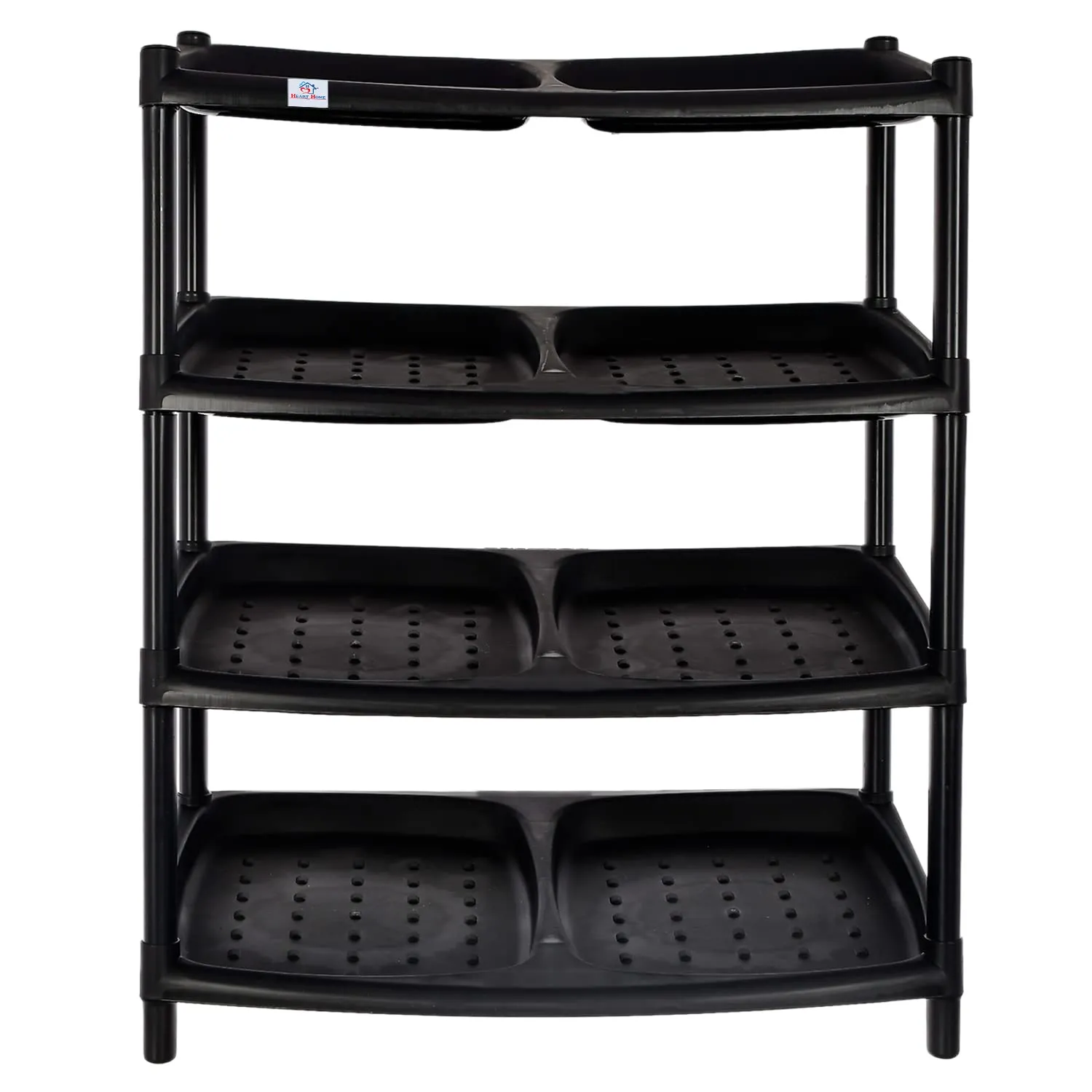 Heart Home 4-Tier Plastic Shoe Rack/Shelf/Organizer (Black)-46HH0517