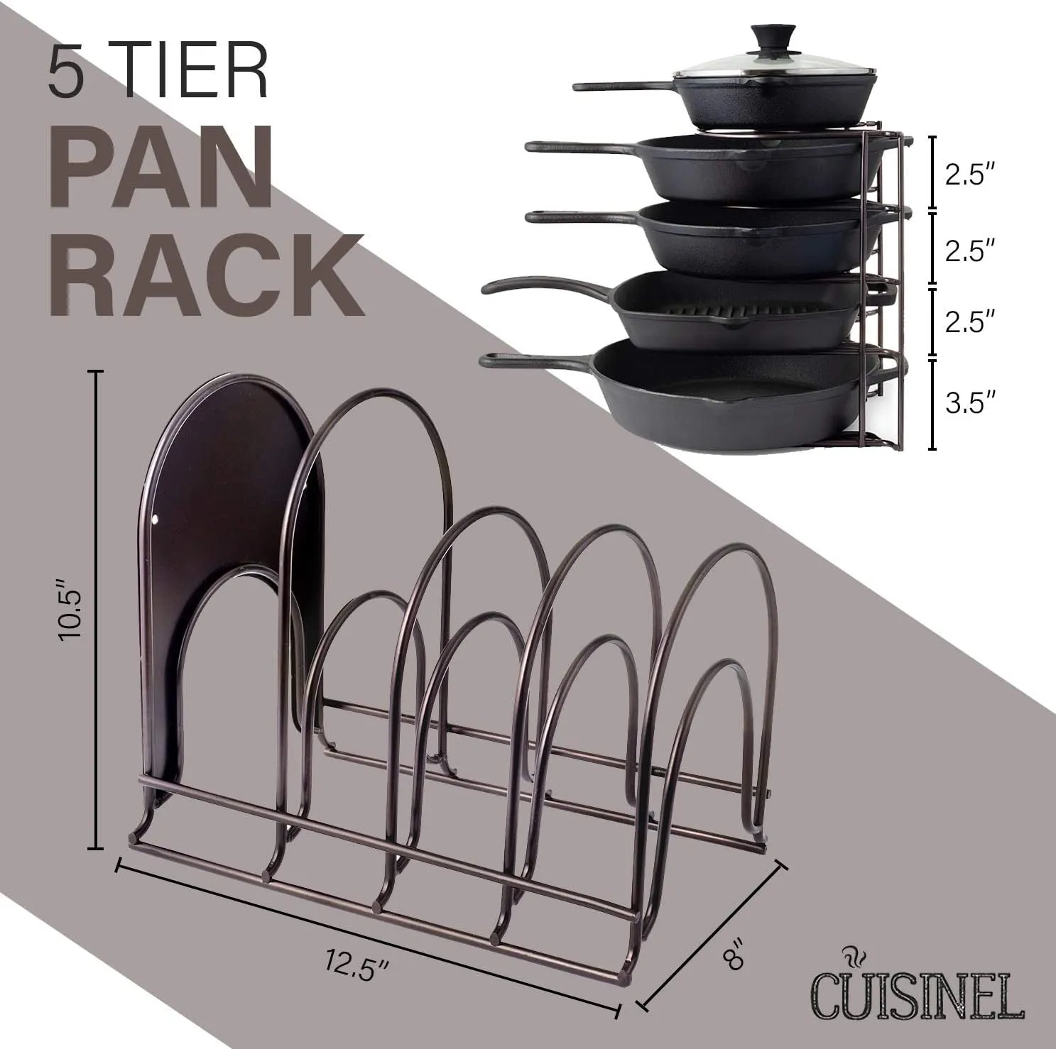 Heavy Duty Pan Organizer for Cast Iron Skillets, Griddles and Pots - Holds up to 50 LBS- No Assembly Required