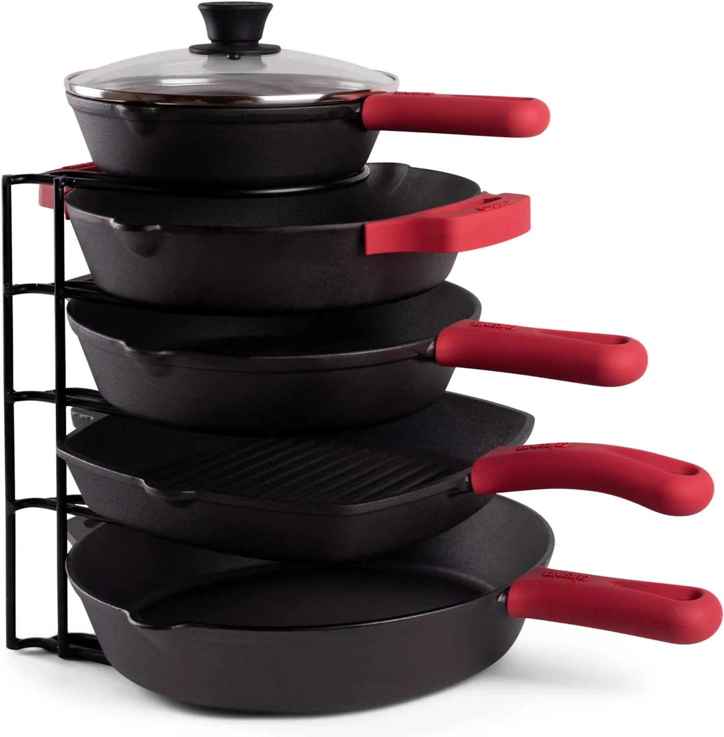 Heavy Duty Pan Organizer for Cast Iron Skillets, Griddles and Pots - Holds up to 50 LBS- No Assembly Required