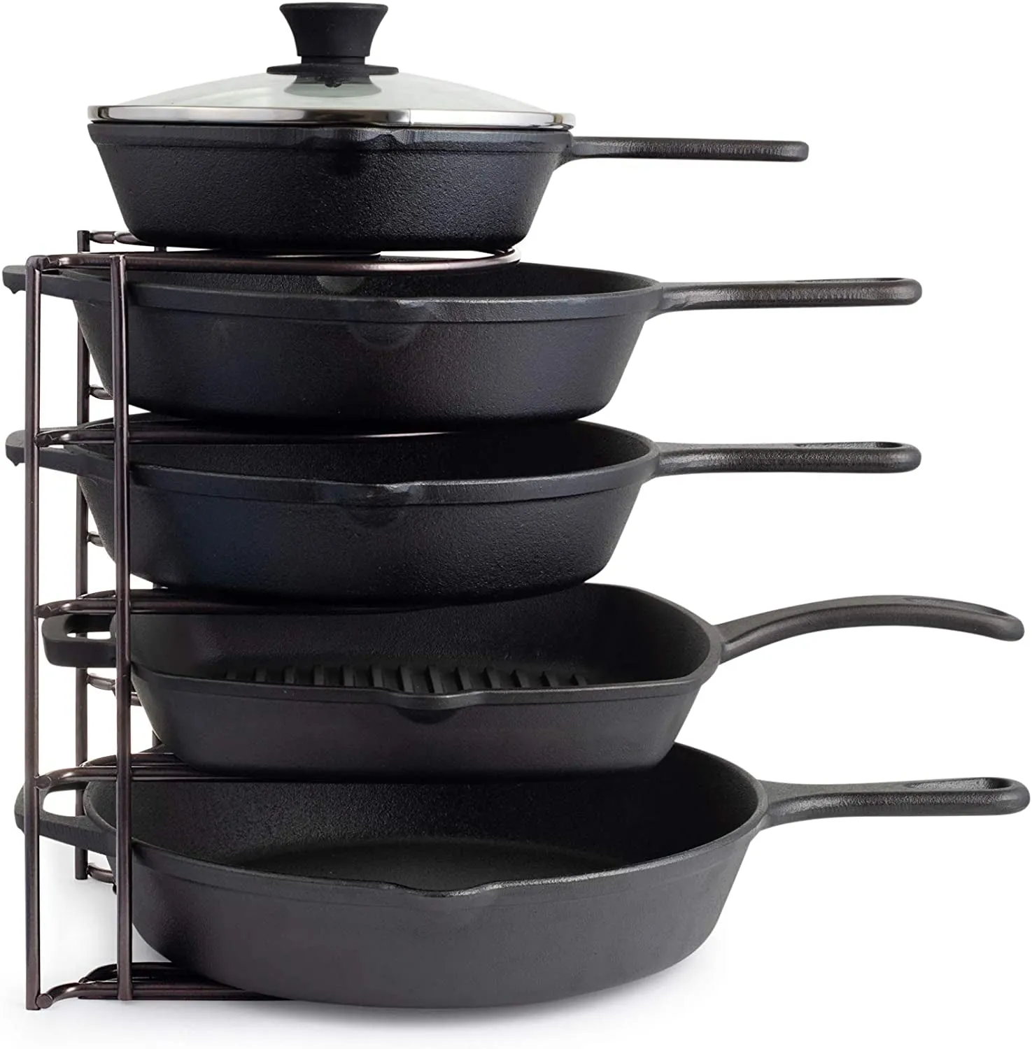 Heavy Duty Pan Organizer for Cast Iron Skillets, Griddles and Pots - Holds up to 50 LBS- No Assembly Required