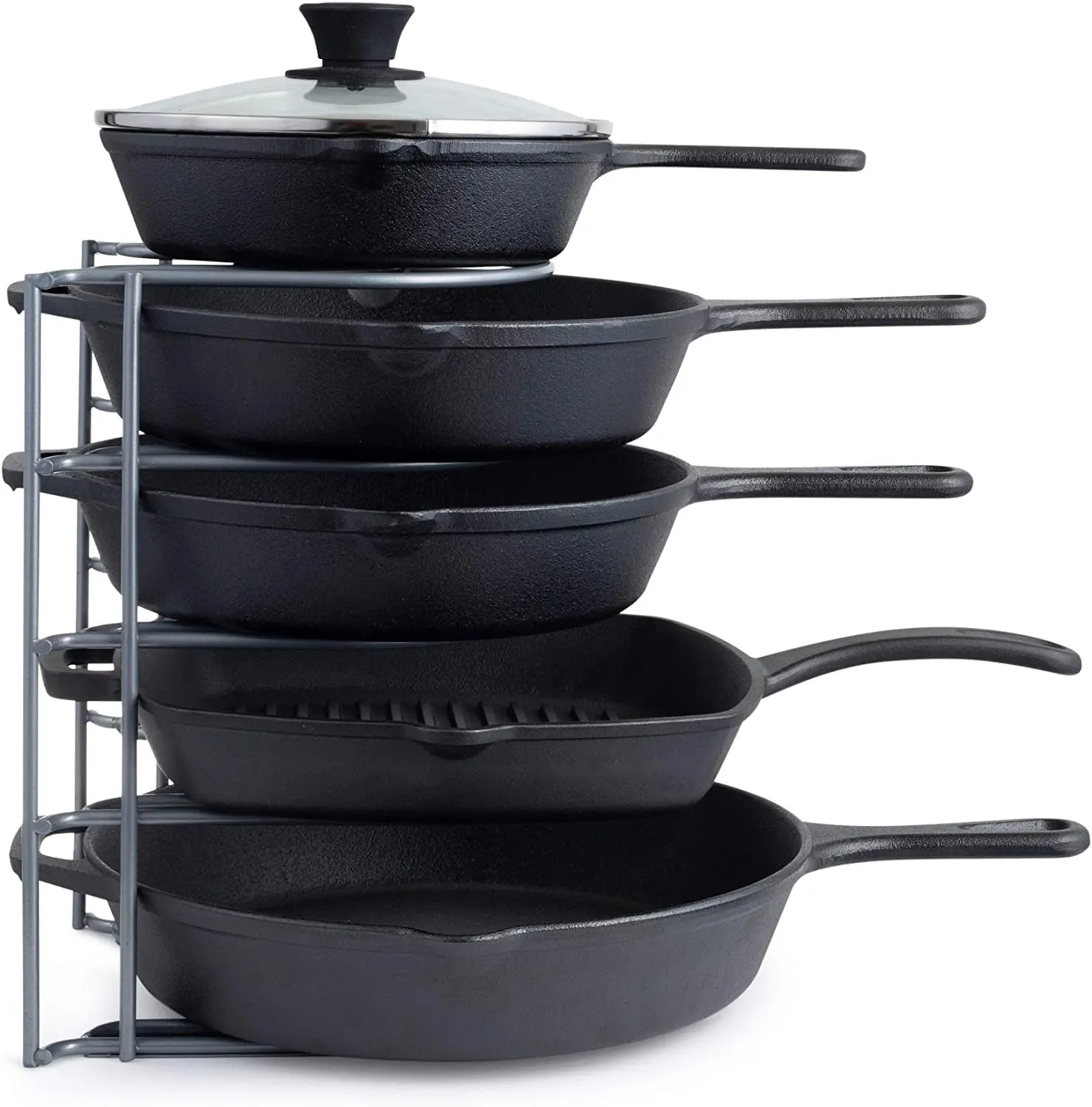 Heavy Duty Pan Organizer for Cast Iron Skillets, Griddles and Pots - Holds up to 50 LBS- No Assembly Required