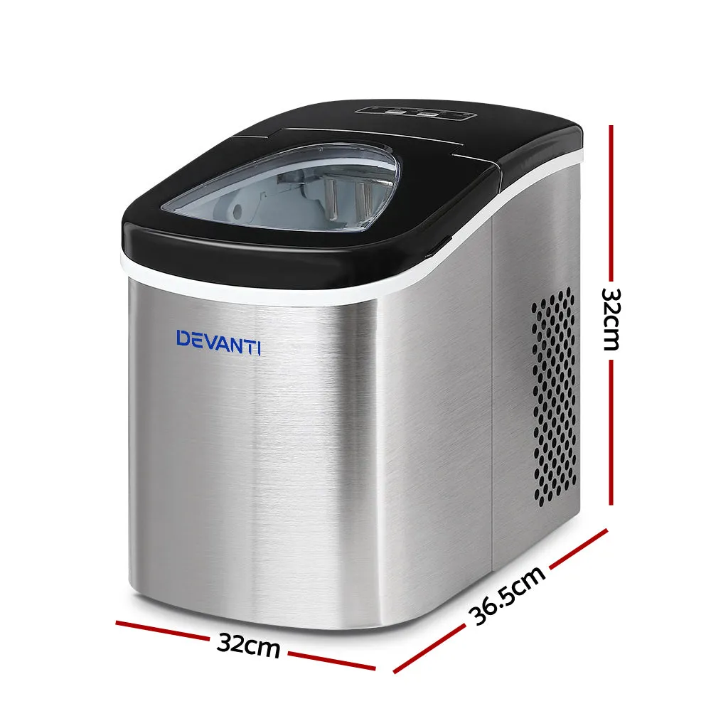 High-Capacity Portable Ice Maker 12kg Stainless Steel Devanti