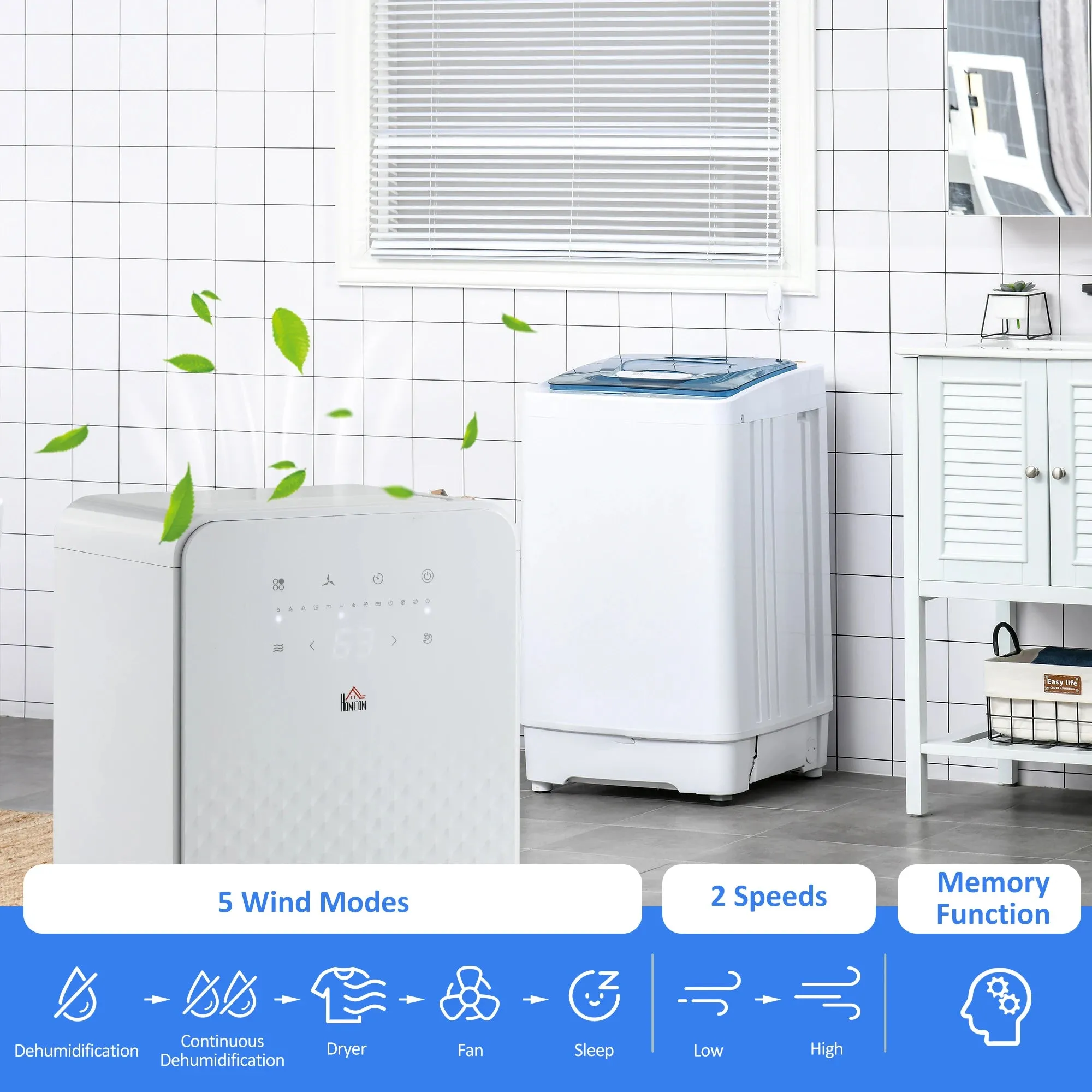 Homcom 12L/Day Portable Dehumidifier with Air Purifier