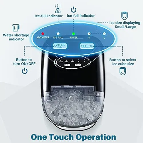 Ice Maker Machine for Countertop, Self-Cleaning Function, 26Lbs/24H Portable Ice Maker, 9 Cubes Ready in 6 Mins, Compact Ice Cube Maker with Ice Scoop & Basket for Home/Kitchen/Office/Bar (Black)