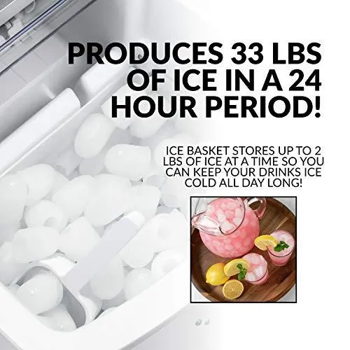 Igloo ICEB33SS Large-Capacity Stainless Steel Automatic Portable Electric Countertop Ice Maker Machine, 33 Pounds in 24 Hours, 9 Cubes Ready in 7 minutes, With Scoop and Basket