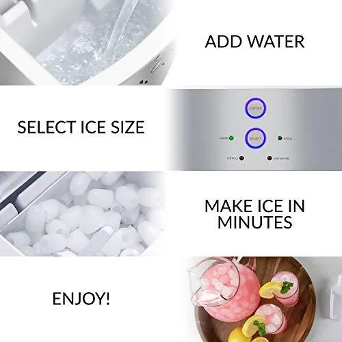 Igloo ICEB33SS Large-Capacity Stainless Steel Automatic Portable Electric Countertop Ice Maker Machine, 33 Pounds in 24 Hours, 9 Cubes Ready in 7 minutes, With Scoop and Basket