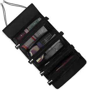 INOVERA Nylon Roll Up Foldable Cosmetic Makeup Kit Storage Organizer Toiletry Bag (Black)