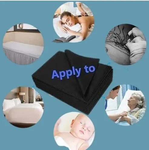 KUDIZE Disposable Non-Woven Bed Sheet (63 x 80 Inch) for Hospital, Hotel, Clinic, Spa, Travelling, Saloon, Saunas, Tattoo and Outing for Man, Woman, Elderly and Baby Care. (Black, Pack Of-100)