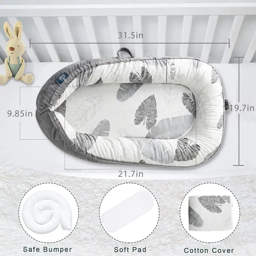 Little Story Soft Breathable Fiberfill Newborn Lounger Bed (Feather Grey)