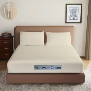 Mahaveer Cotton Premium Microfiber All Round Elastic Fitted Bedsheet with 2 Standard Pillow Covers | Wrinkel Free Bed Cover 8"-10" Deep Pocket King 78X78 Inch / 6.5X6.5 Feet_Ivory