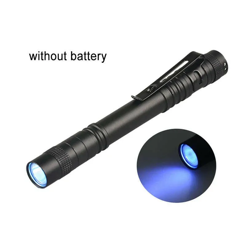 Min LED Portable Flashlight AAA Dry Battery With Pen Clip UV Light Pocket Torch Outdoor Waterproof Camping Hiking Flash Light