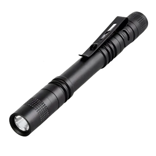 Min LED Portable Flashlight AAA Dry Battery With Pen Clip UV Light Pocket Torch Outdoor Waterproof Camping Hiking Flash Light