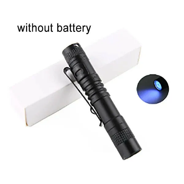 Min LED Portable Flashlight AAA Dry Battery With Pen Clip UV Light Pocket Torch Outdoor Waterproof Camping Hiking Flash Light