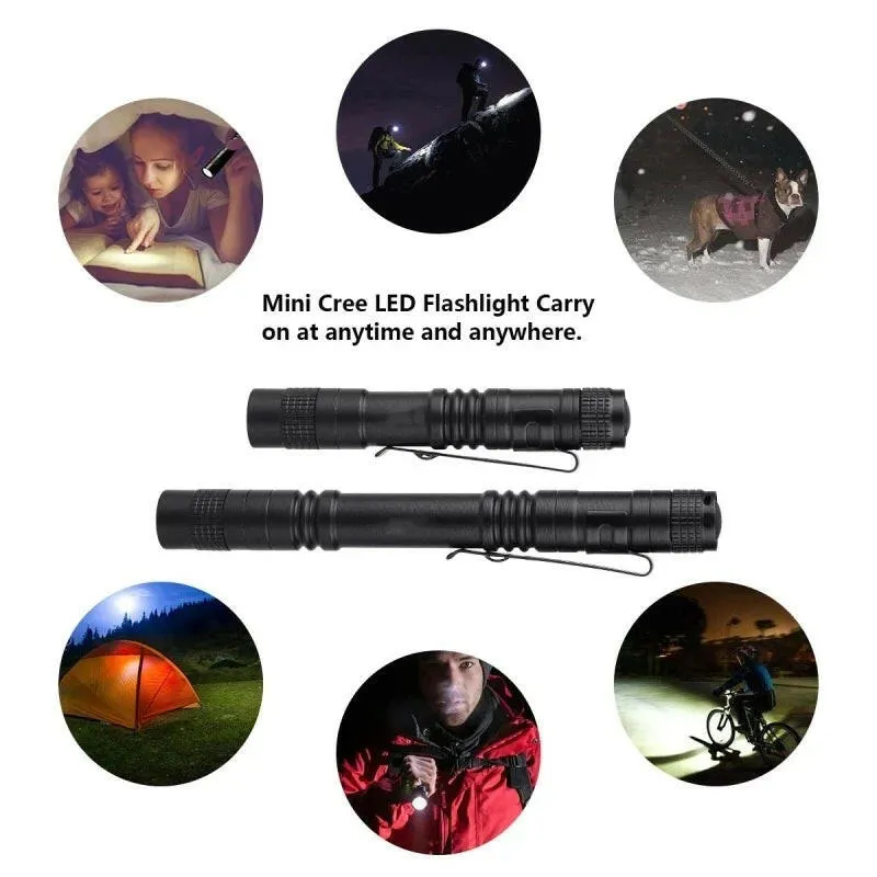 Min LED Portable Flashlight AAA Dry Battery With Pen Clip UV Light Pocket Torch Outdoor Waterproof Camping Hiking Flash Light