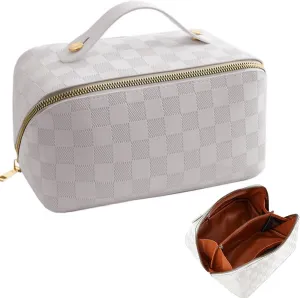 Multifunctional Travel Cosmetic Bag with Large Capacity, Portable Travel Cosmetic Bag with Compartments, PU Leather Cosmetic Bag, Women'S Cosmetic Bag for Cosmetic Travel Bag, White, Fashion