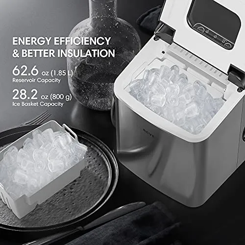 NOVETE Portable Ice Maker for Countertops, Ice Ready in 6 Minutes, 28.7 lb Ice in 24 Hours, No Water Line or Drain Line Required, Home Ice Machine with Ice Scoop and Basket