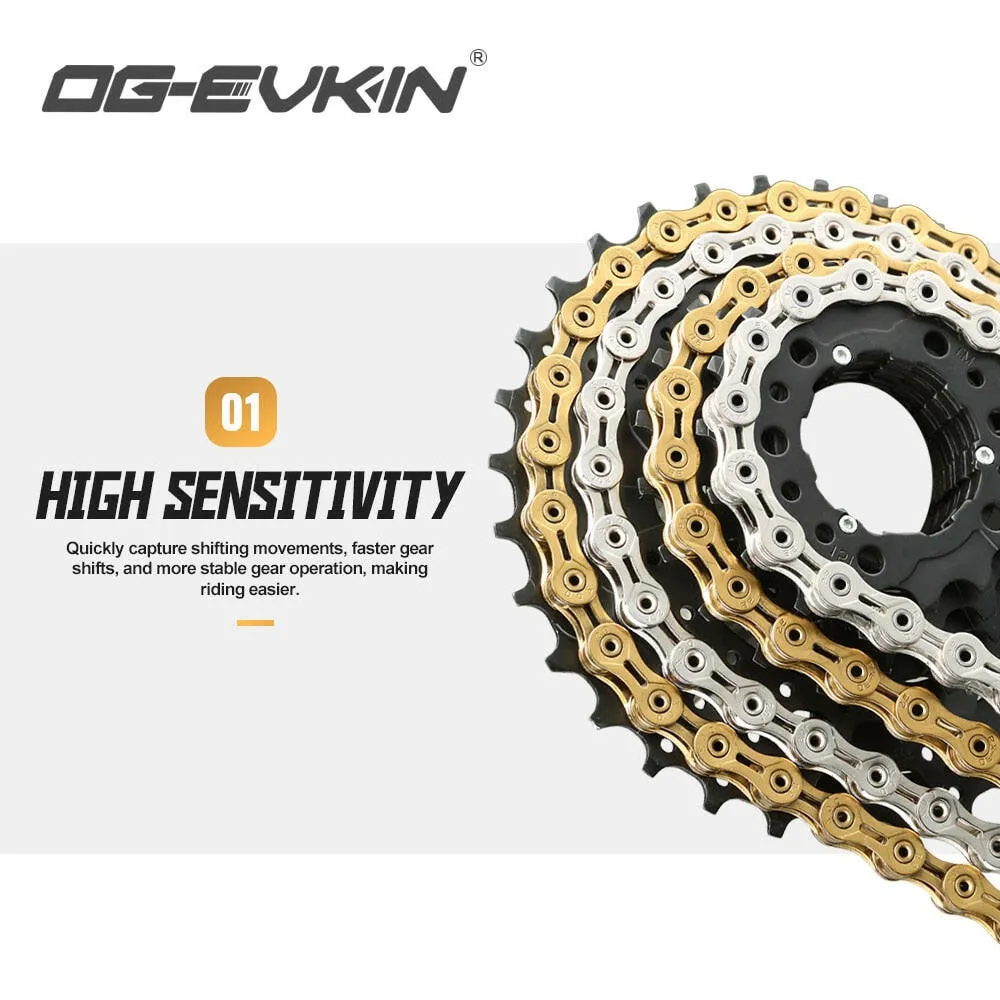 OG-EVKIN C-01 9/10/11 Speed Bicycle Chain Half/Full Hollow Bike Chain Mountain/Road Chains Ultralight 116 Quick Link Gold/Silver