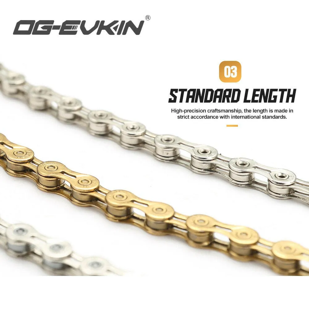 OG-EVKIN C-01 9/10/11 Speed Bicycle Chain Half/Full Hollow Bike Chain Mountain/Road Chains Ultralight 116 Quick Link Gold/Silver