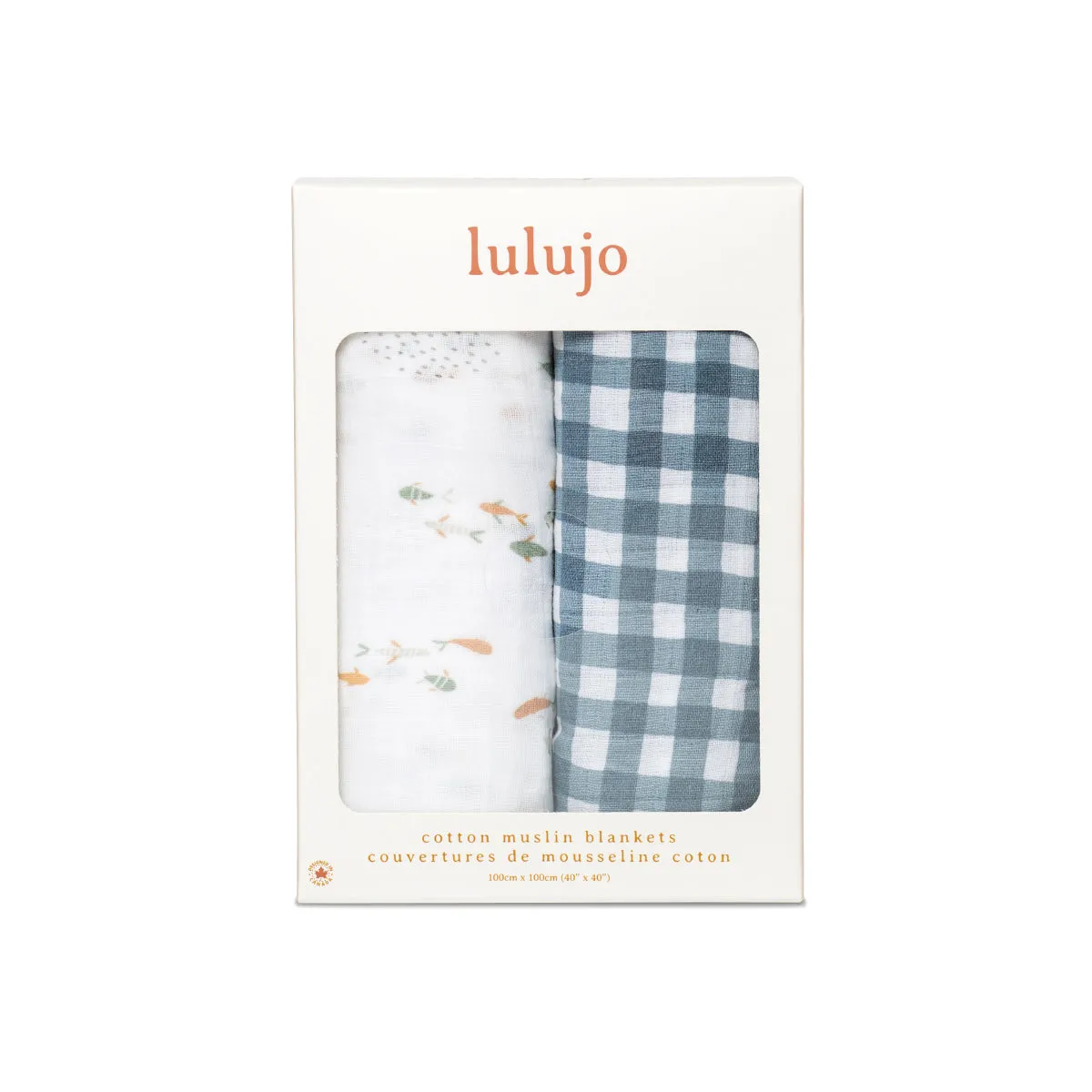 Pack of 2 Swaddle Blankets Multipurpose Muslins - Fish / Navy Gingham