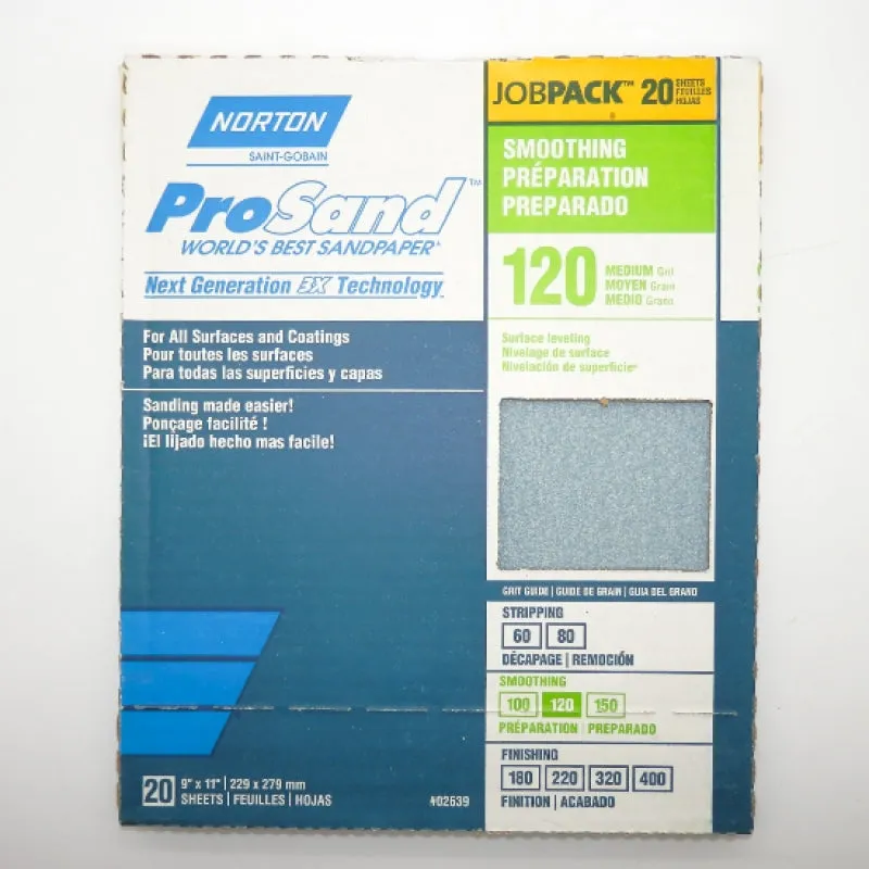 Pack of 20 Norton ProSand 9" x 11 120G Sanding Sheets 07660768172