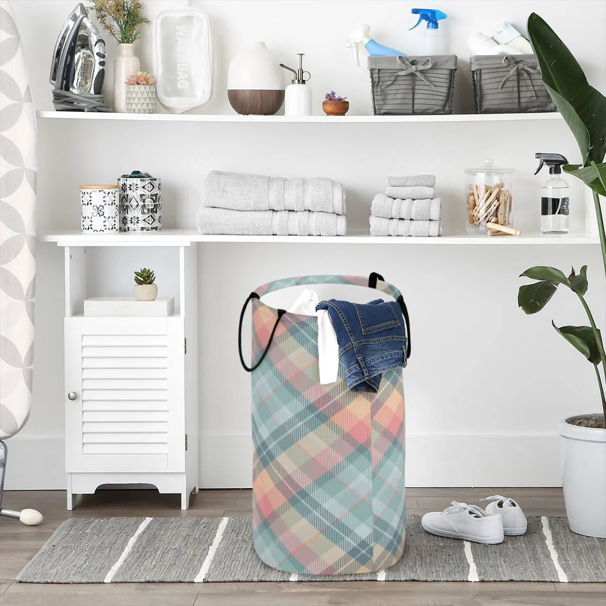 Plaid Fodlable Laundry Basket