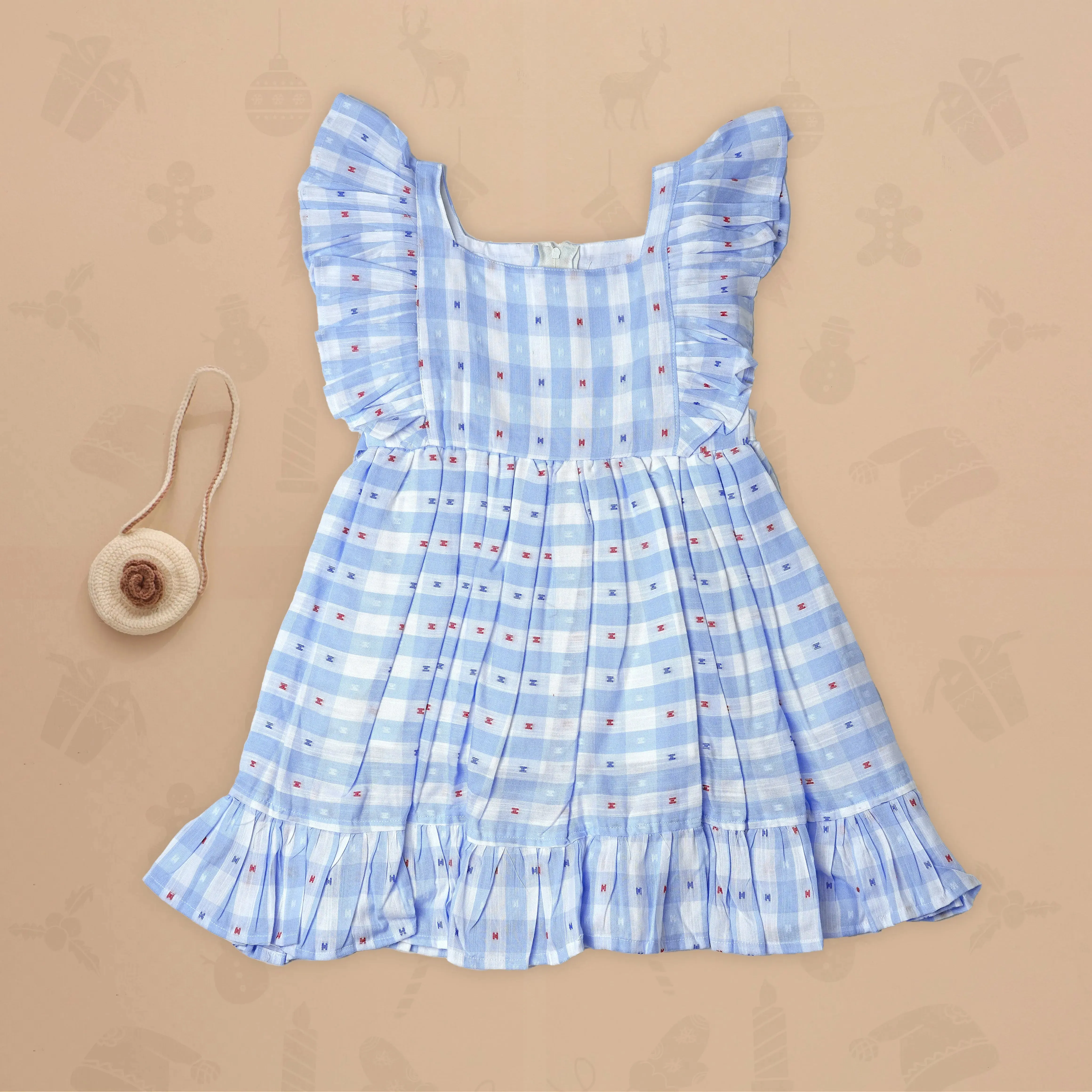 Playful Blue Checkered Frock for Little Girls