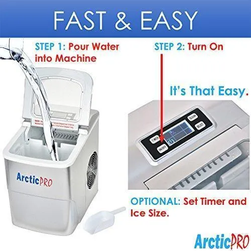 PORTABLE DIGITAL ICE MAKER MACHINE by Arctic-Pro with Ice Scoop, First Ice in 6-8 Minutes, 26 Pounds Daily, Great for Kitchens, Tailgating, Bars, Party, Small/Large Cubes, Silver, 11.5x8.7x12.5 Inch