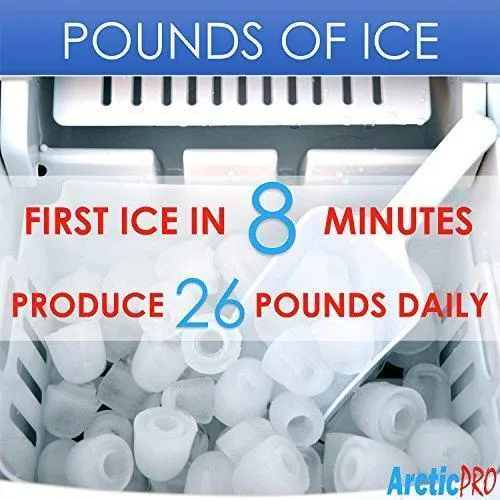 PORTABLE DIGITAL ICE MAKER MACHINE by Arctic-Pro with Ice Scoop, First Ice in 6-8 Minutes, 26 Pounds Daily, Great for Kitchens, Tailgating, Bars, Party, Small/Large Cubes, Silver, 11.5x8.7x12.5 Inch