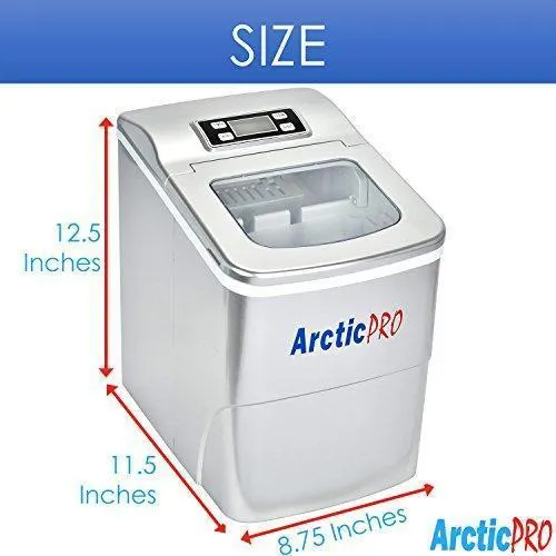 PORTABLE DIGITAL ICE MAKER MACHINE by Arctic-Pro with Ice Scoop, First Ice in 6-8 Minutes, 26 Pounds Daily, Great for Kitchens, Tailgating, Bars, Party, Small/Large Cubes, Silver, 11.5x8.7x12.5 Inch