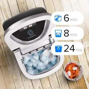 Prime Home Direct Ice Makers Countertop - Ice Maker Machine for Counter top Makes Ice Cubes in 8 Minutes, 26 Lbs of Ice in 24 Hrs - Ice Machine includes Scoop and Basket - Portable Ice Maker - Silver