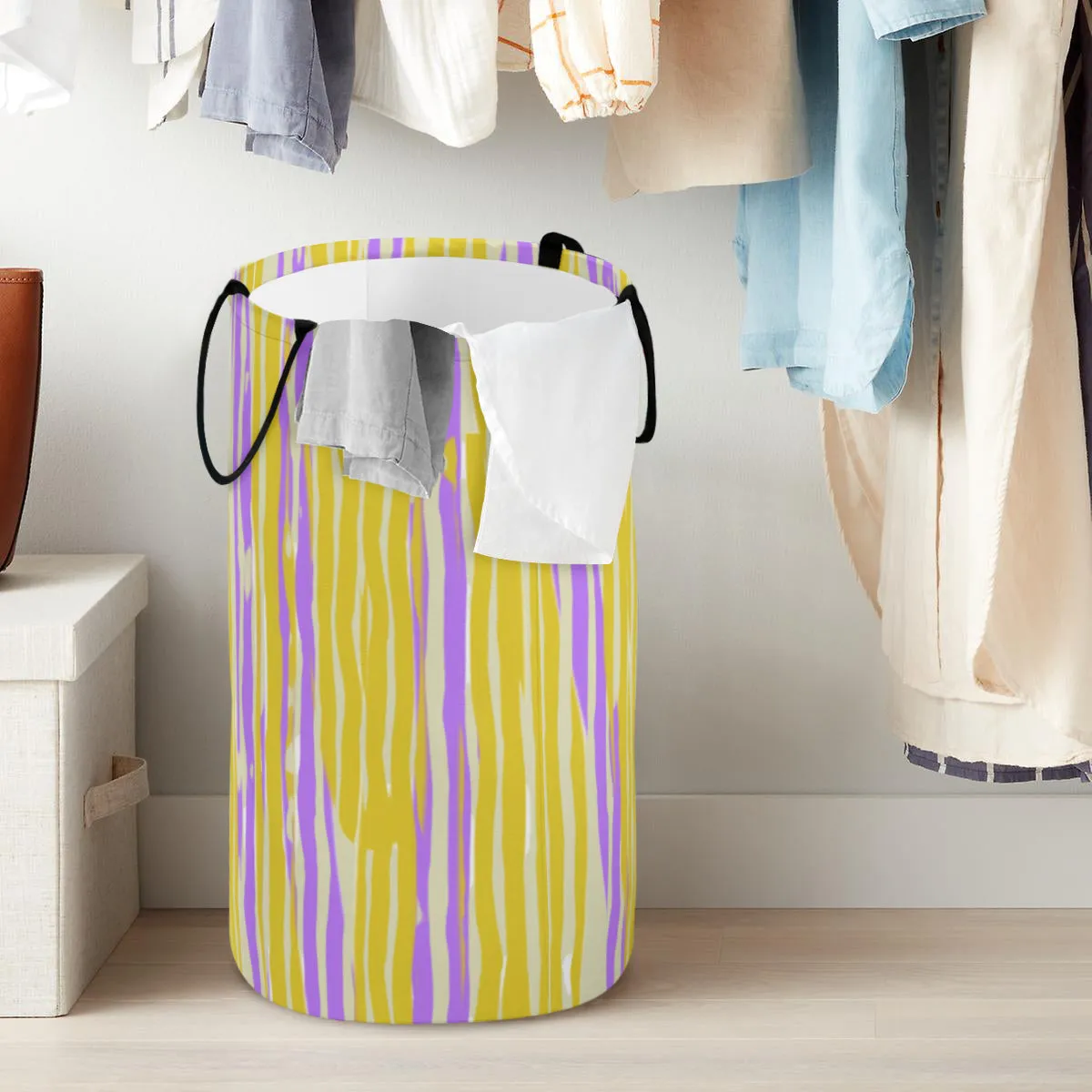 Purple & Yellow Stripe Foldable Basket