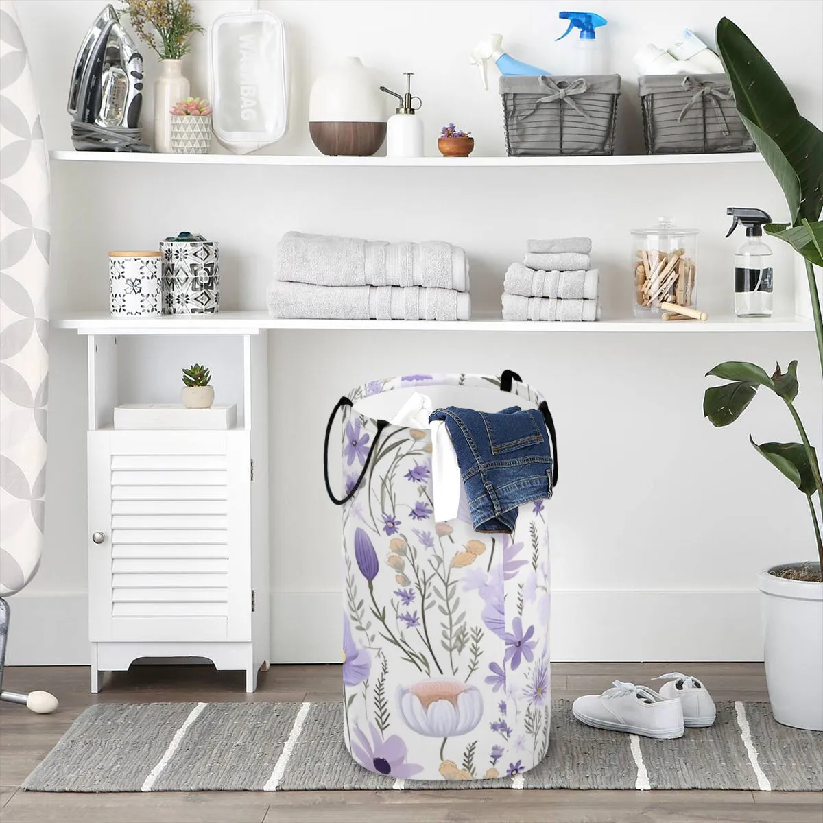 Purple Floral Foldable Laundry Basket