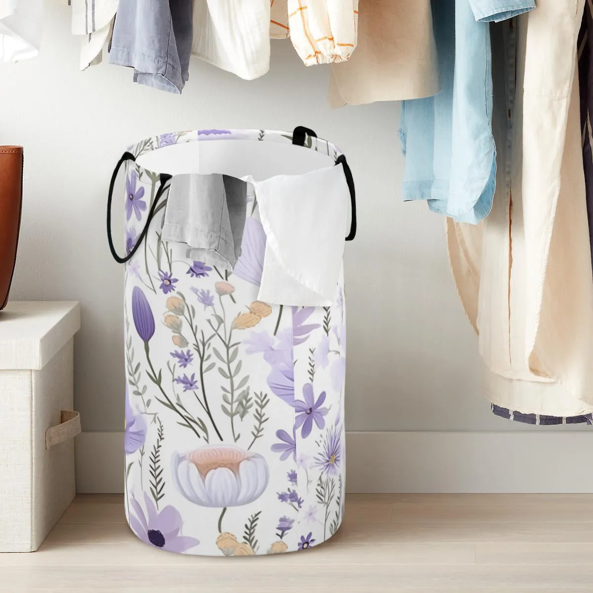 Purple Floral Foldable Laundry Basket