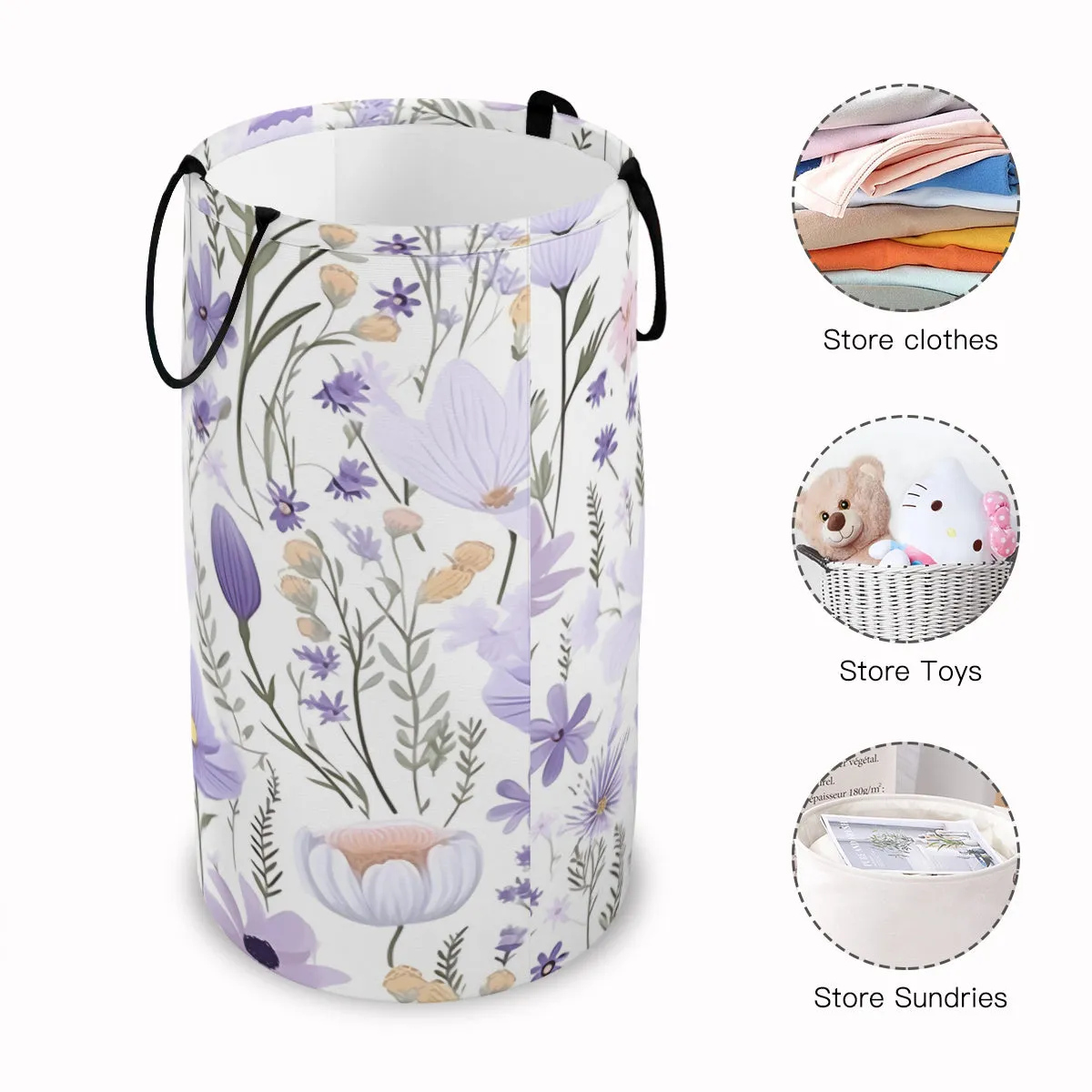 Purple Floral Foldable Laundry Basket