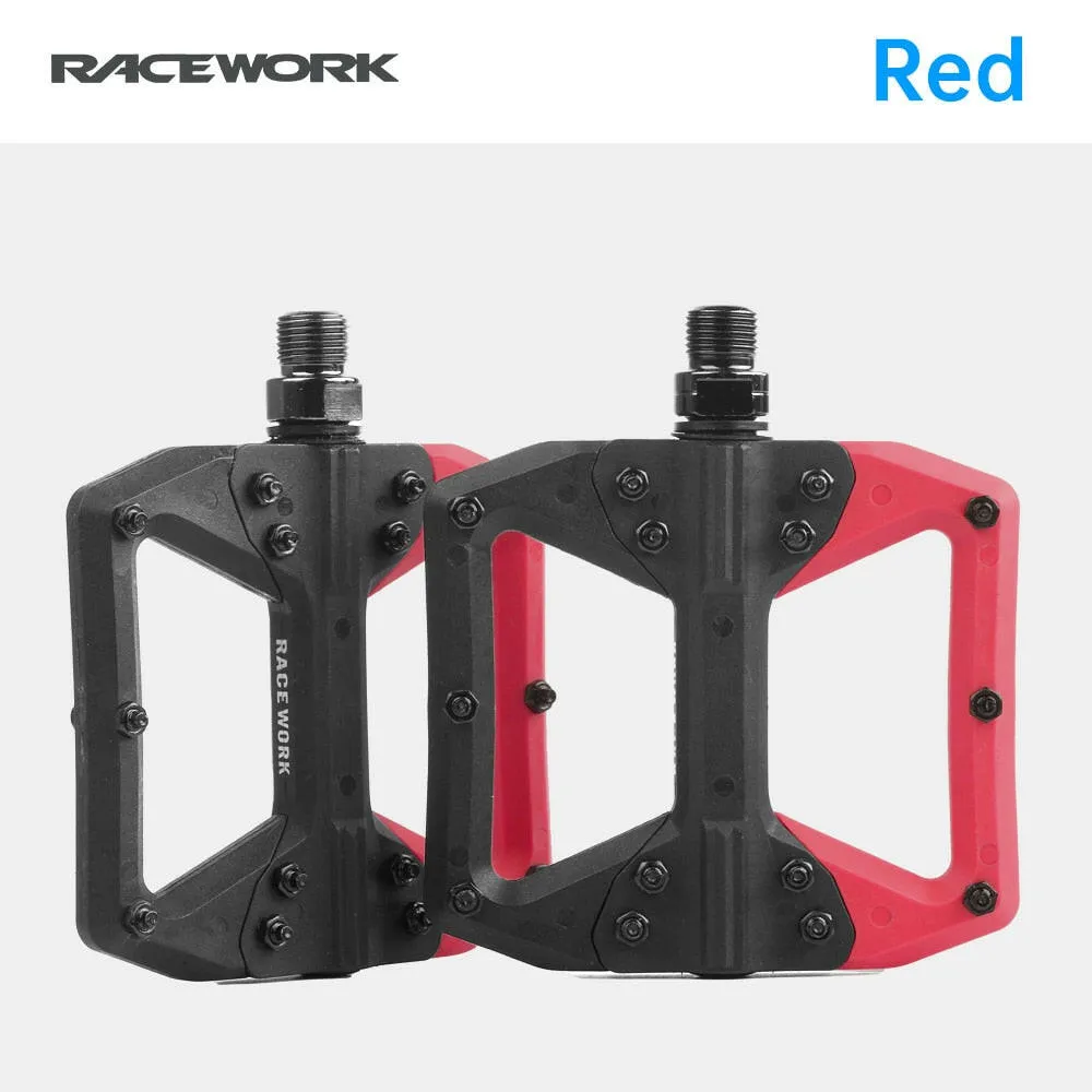 RACEWORK Nylon Bike Pedal Road MTB Pedals Flat Platform Mountain Bicycle Ultralight Seal Bearings Pedals Cycling Accessories