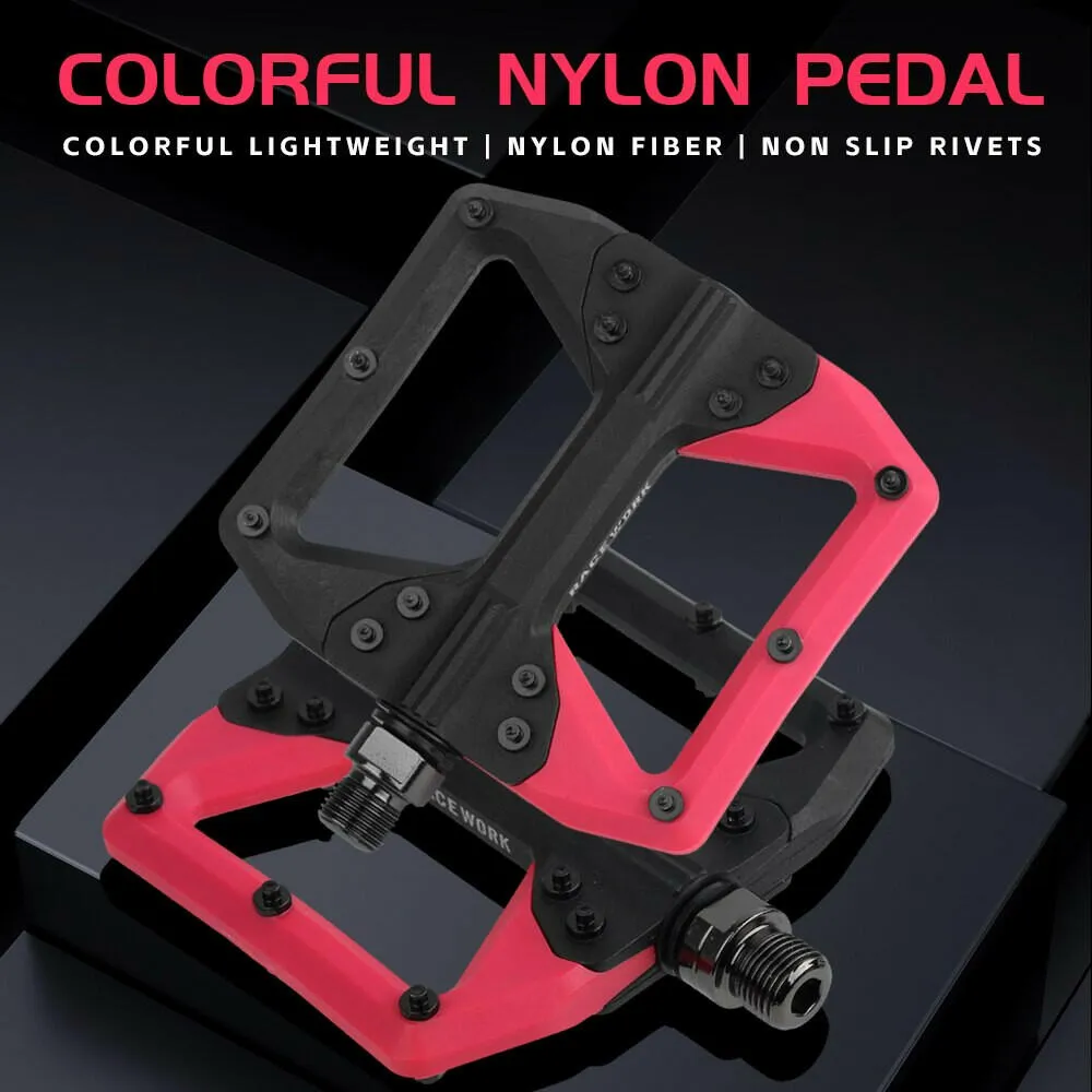 RACEWORK Nylon Bike Pedal Road MTB Pedals Flat Platform Mountain Bicycle Ultralight Seal Bearings Pedals Cycling Accessories