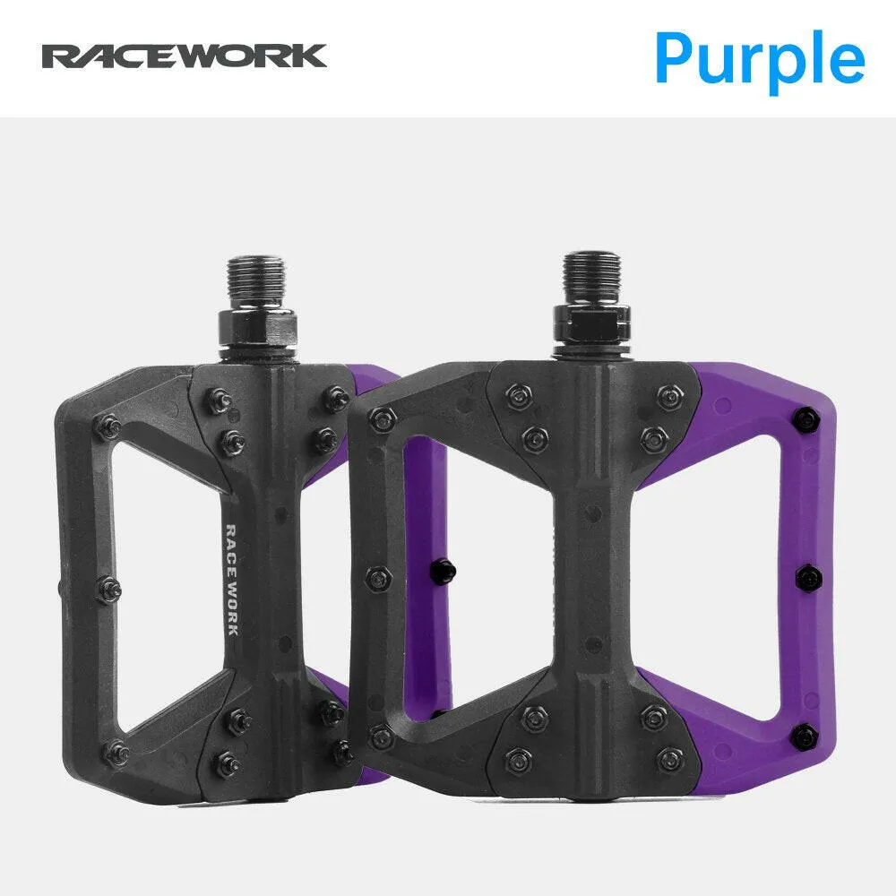 RACEWORK Nylon Bike Pedal Road MTB Pedals Flat Platform Mountain Bicycle Ultralight Seal Bearings Pedals Cycling Accessories