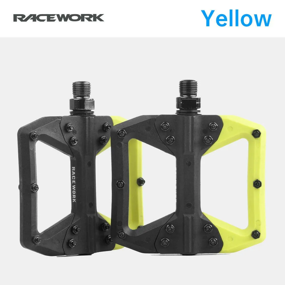 RACEWORK Nylon Bike Pedal Road MTB Pedals Flat Platform Mountain Bicycle Ultralight Seal Bearings Pedals Cycling Accessories