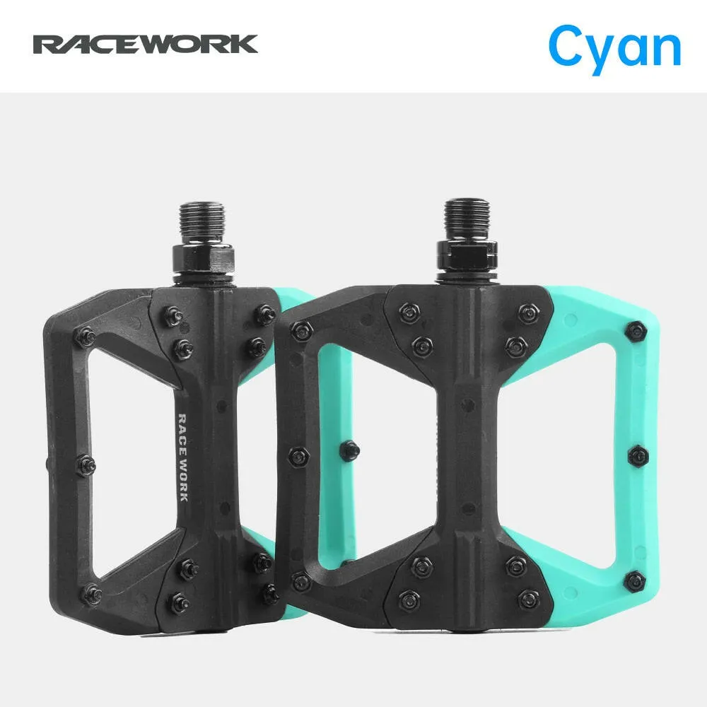 RACEWORK Nylon Bike Pedal Road MTB Pedals Flat Platform Mountain Bicycle Ultralight Seal Bearings Pedals Cycling Accessories