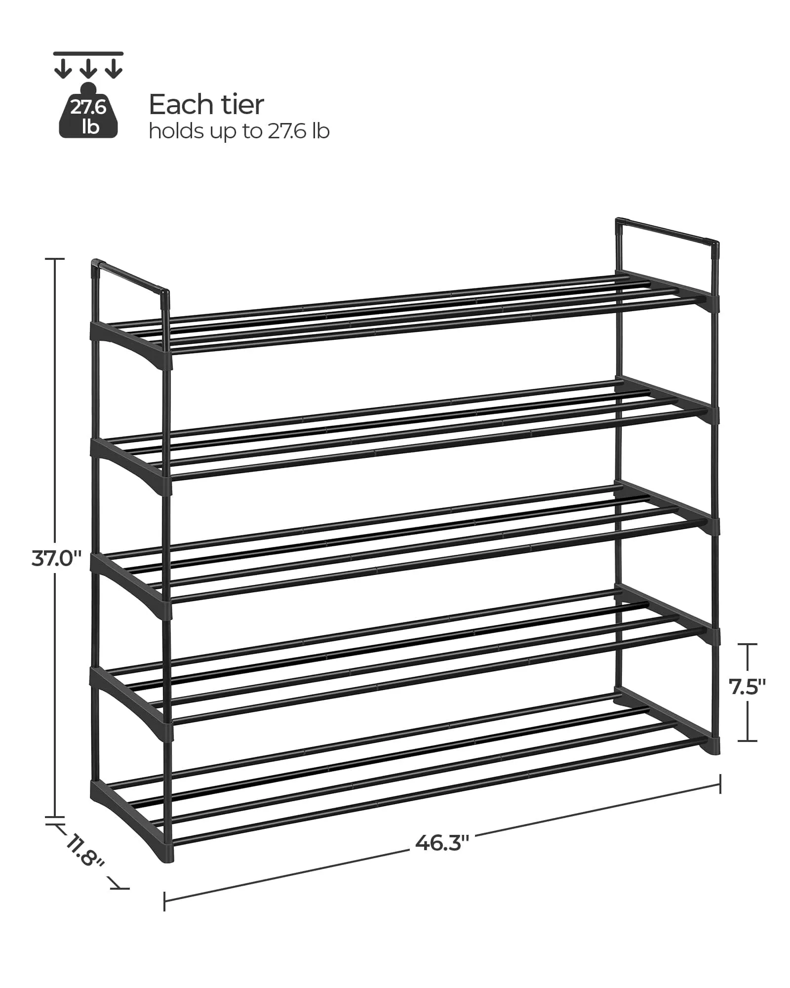 SANGMUCEN Shoe Rack, 5 Tier Shoe Organizer, Shoe Rack for Closet, Metal Shoe Storage Organizer for 30 Pairs, Black SSR051H