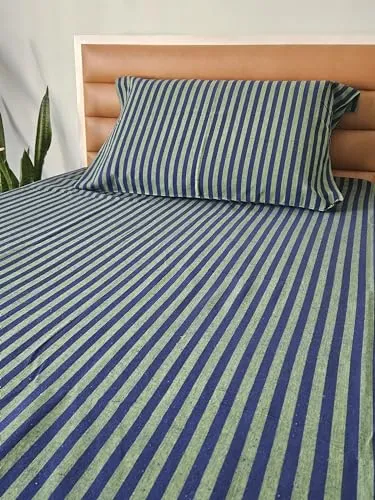 Skybee Premium Indian Cotton Single Bedsheet Cum Blanket with 1 Pillow Cover_(Bedsheet Size (60 x 90 inches)_(Pillow Cover Size (18 x 28 inches)_(BG Design)_(Green Base)