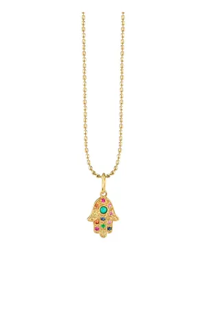 Sydney Evan Small Rainbow Hamsa Charm Necklace - Yellow Gold