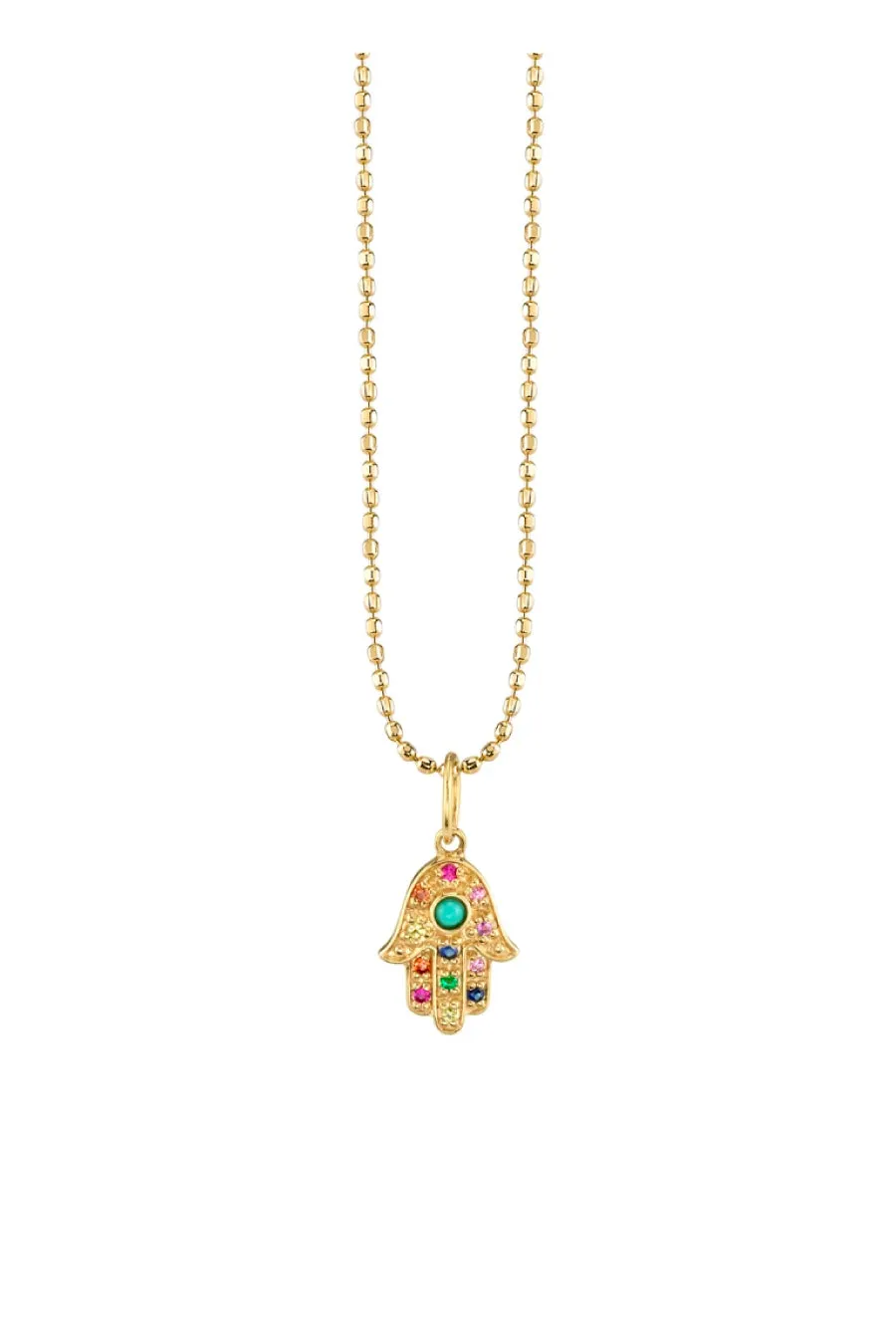 Sydney Evan Small Rainbow Hamsa Charm Necklace - Yellow Gold