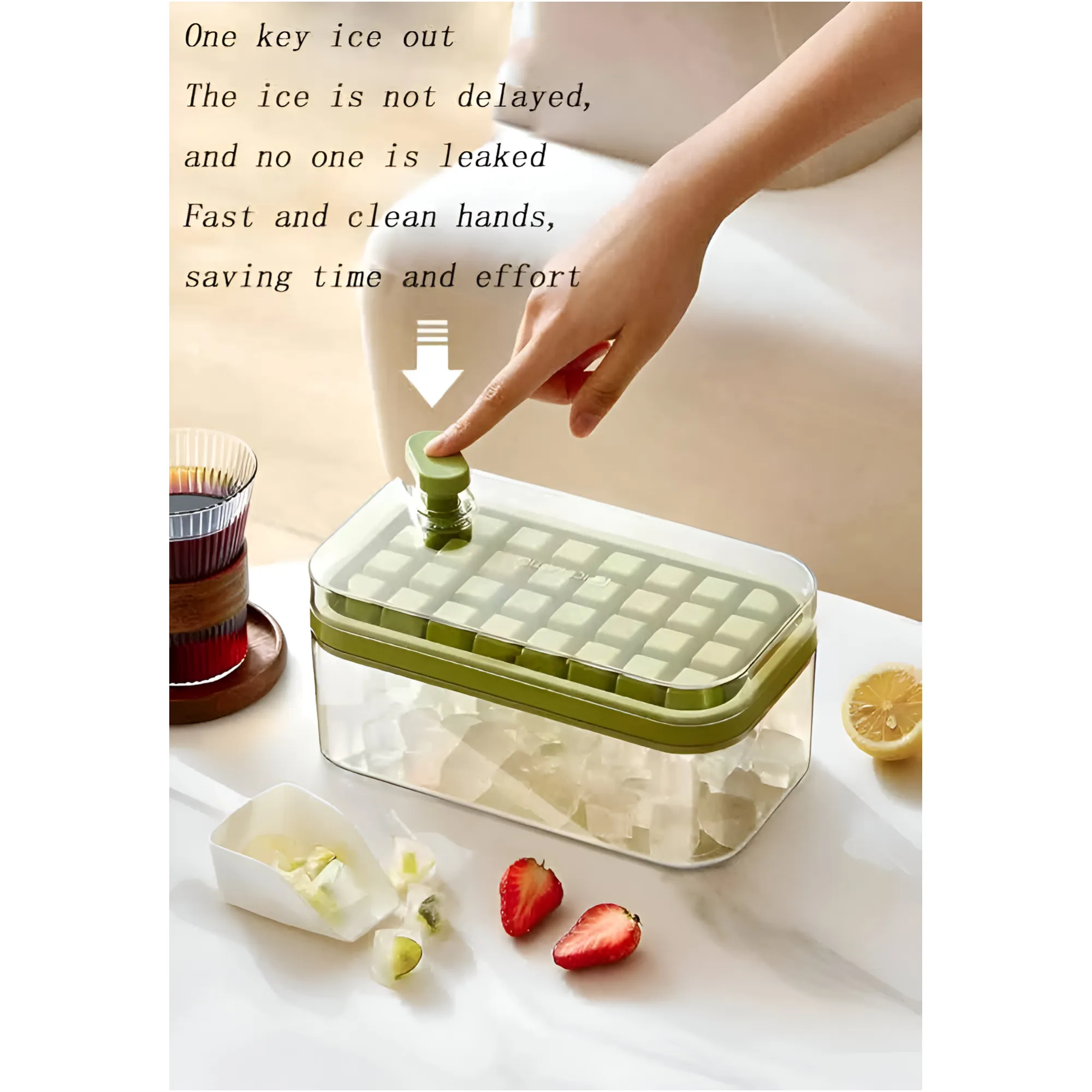 Transparant Plastic Ice Cube Tray Container with Lid and Ice Scope ICT-065